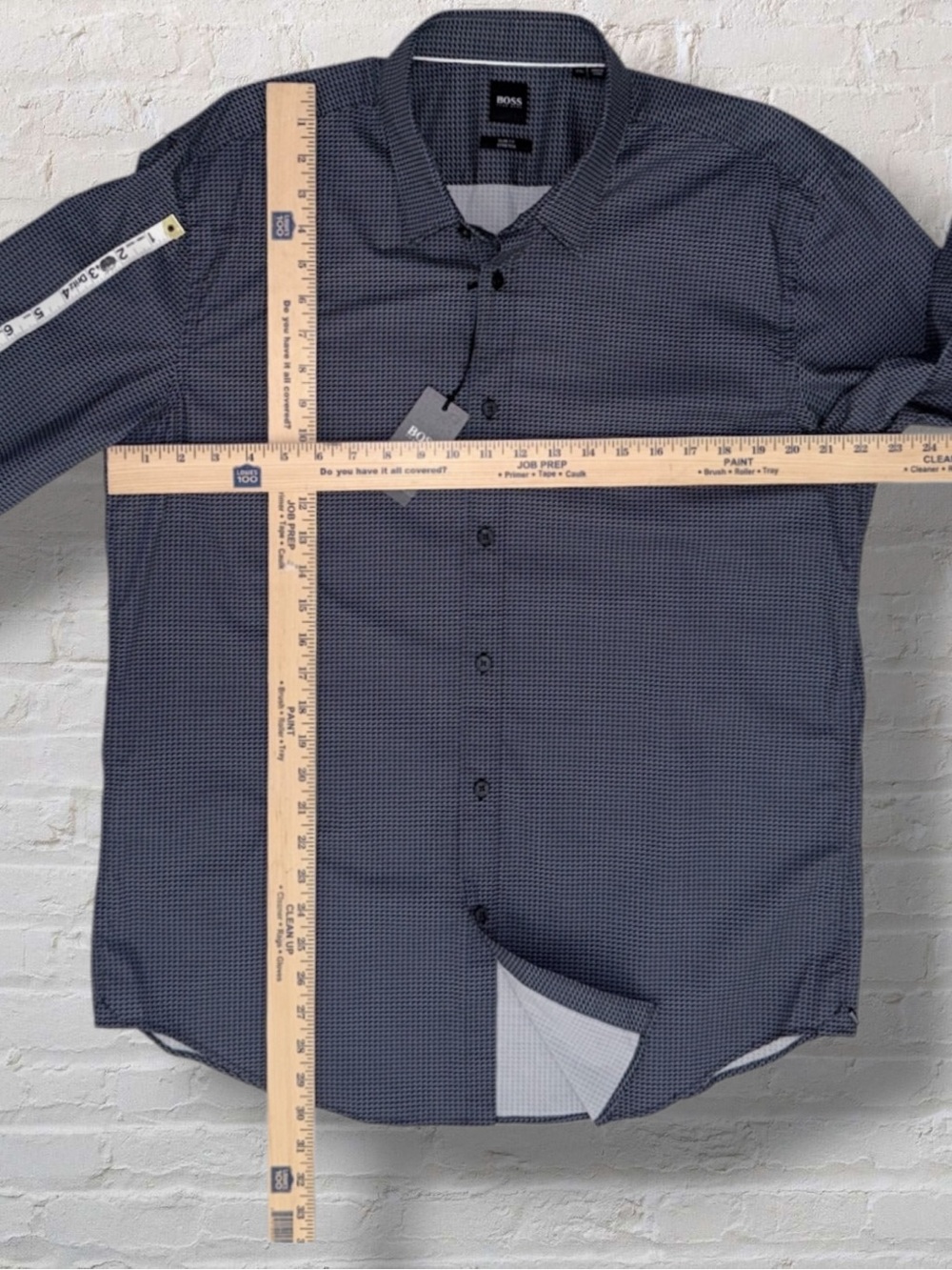 NWT Hugo Boss Ronni Slim Fit Stretch XXL Navy Geometric Print Dress Shirt $148 - Picture 14 of 16